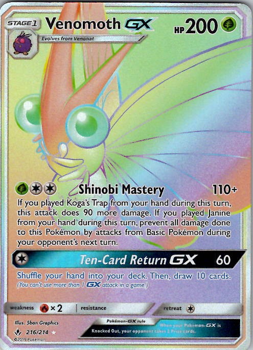 Venomoth GX (Secret) SM - Unbroken Bonds 216/214 Holo NM