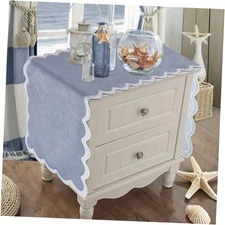  Dusty Summer Table Runner 15x36 Inches, Boho Coffee Scalloped 36 inch Blue