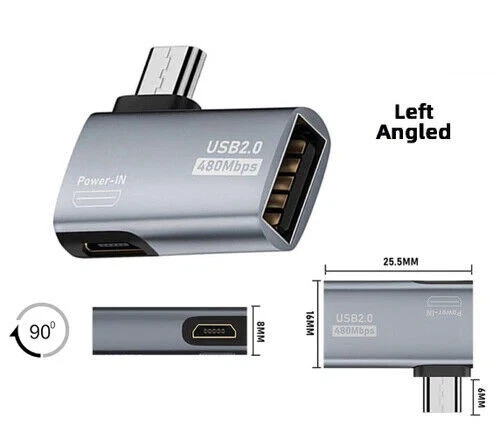 Micro 5Pin to USB A 2.0 + Micro OTG Adapter | Left Angled Male to Dual Female - Image 2 of 4