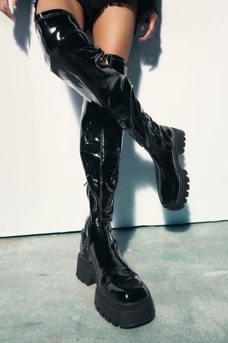 Zara Woman Faux Patent Leather Knee 