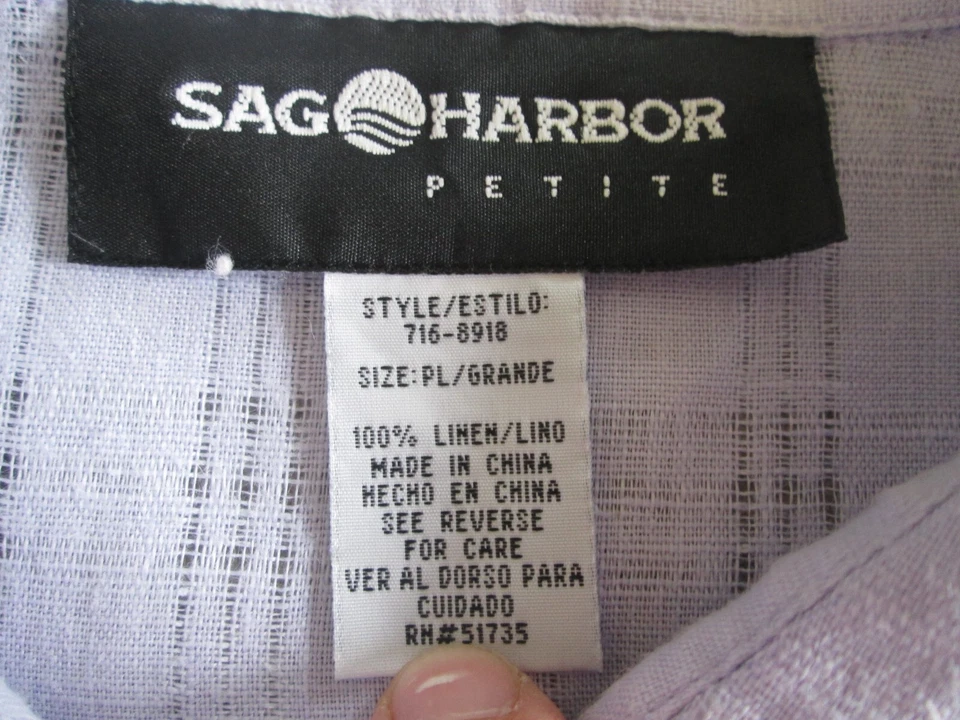 Sag Harbor Petite Large Shirt Purple Blouse 100% Linen Pulled Thread Flax Button - Image 3 of 4