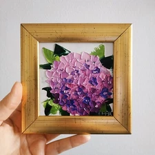 Hydrangea Painting Impasto Oil Painting Floral Art Original 3 D Art 4x4"