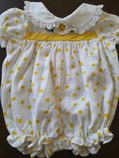 Vintage yellow white Polka Dot Romper One Piece 3 6 m Short Sleeve Snaps daisie