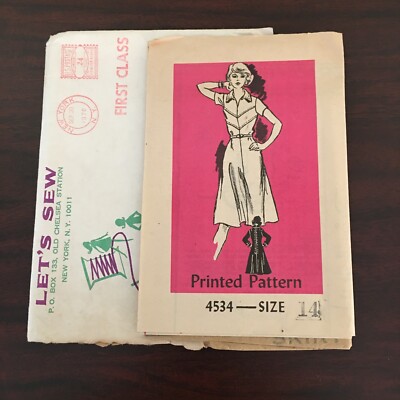 Vintage 1970s Let's Sew pattern 4534 women's collared dress size 14 UNCUT