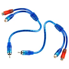 2Pcs RCA Y Splitter Audio Jack Cable Adapter 1 Male to 2 Female Connector Blue