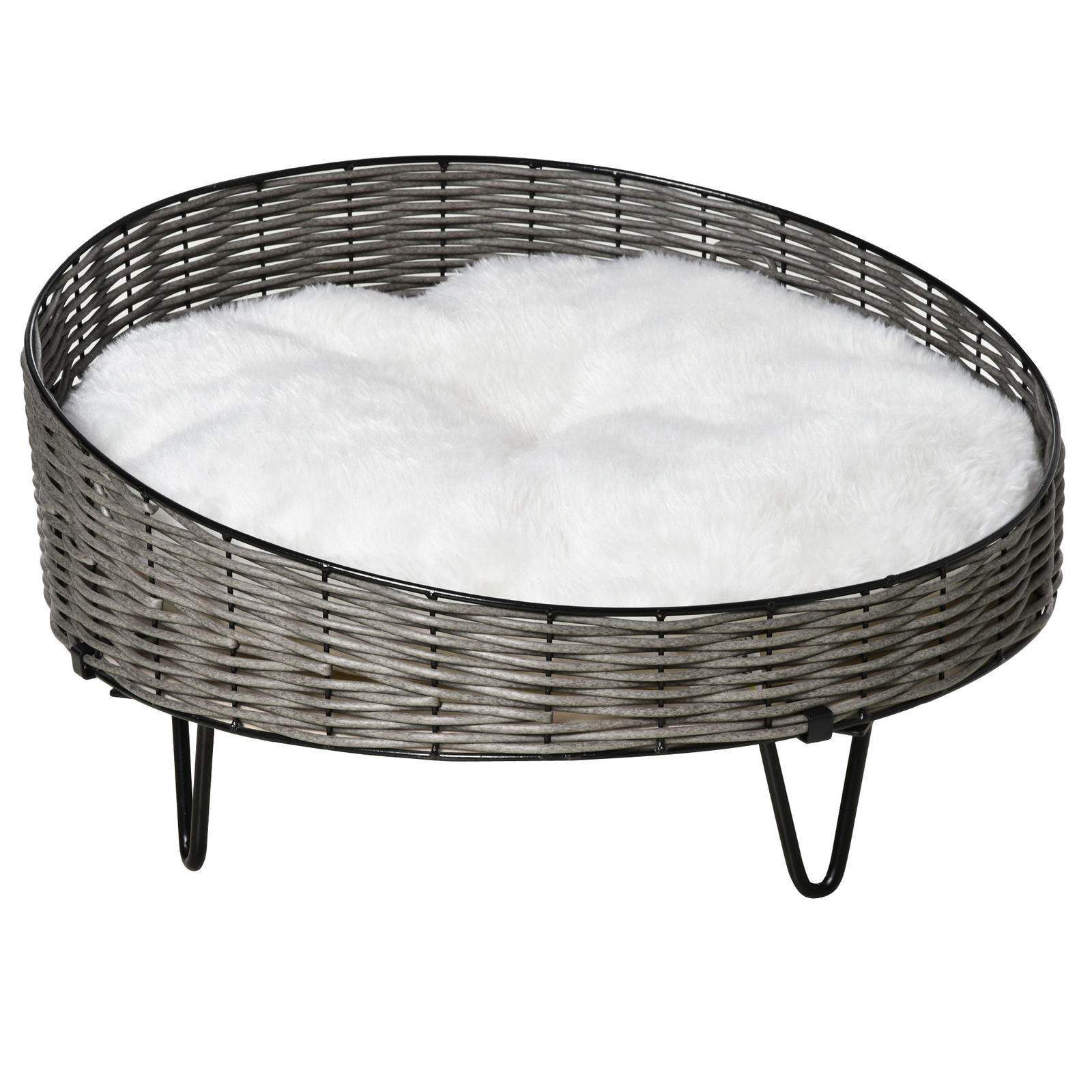 PawHut Cuccia per Cani e Gatti Rattan PE Cuscino Peluche Lavabile Grigio...
