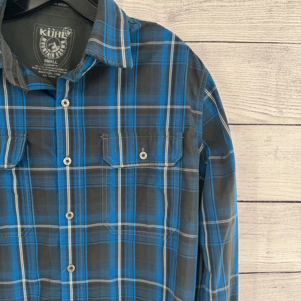 Рубашка Kuhl мужская маленькая синяя клетчатая на пуговицах уличная приключенческая повседневная одежда - Изображение 3 из 4