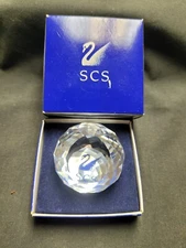 Vintage SWAROVSKI CRYSTAL BLUE SCS SWAN BALL Logo Paperweight   1