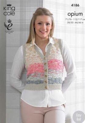 King Cole Opium Easy Knit Knitting Pattern Wasitcoat and Slipover 4186