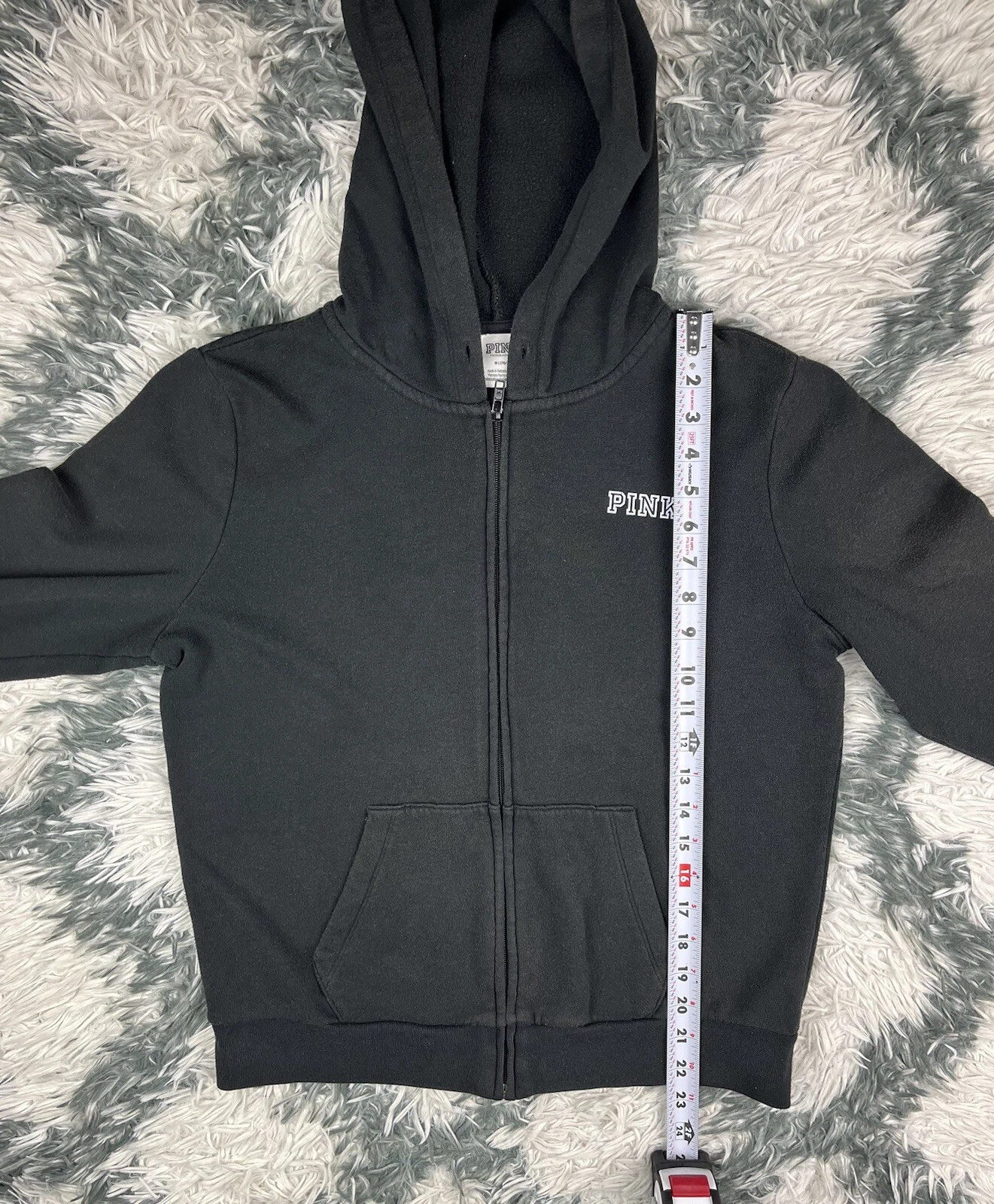 UNDERCOVER Felpa donna Victoria's Secret ROSA manica lunga con cappuccio nera taglia media