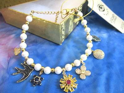 Cubic Zirconia Faux Pearl Bracelet Charm Bracelet EYE CANDY LOS ANGELES NWT