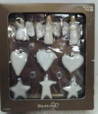 Christmas Blessings Target Hearts Angels mini ornaments aged crackle look white