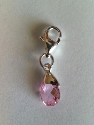 Sterling Silver Charm with Pink Faceted Pear Shaped Cubic Zirconia ~ New