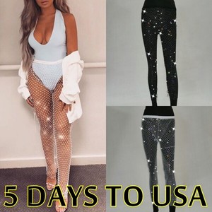 Women Diamante trousers Fishnet Palazzo 