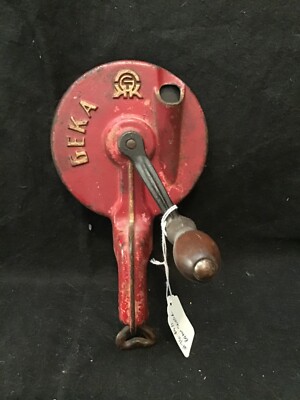 VINTAGE DUTCH GEKA BEAN SLICER-RED CAST IRON WITH WOOD HANDLE