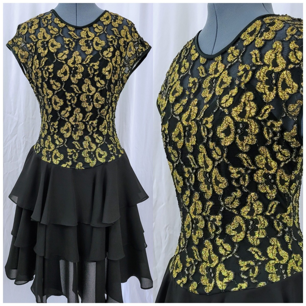 black and gold dress size 10 Primavera Couture 4594 Size 12 Black Gold Sequin Prom Dress Corset Slit