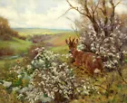 Art Giclee Printed Oil Painting Print Deer in the flowers Canvas