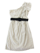MM Couture 100% Rayon Ivory Black Polka Dot One Shoulder Sheath Dress Medium