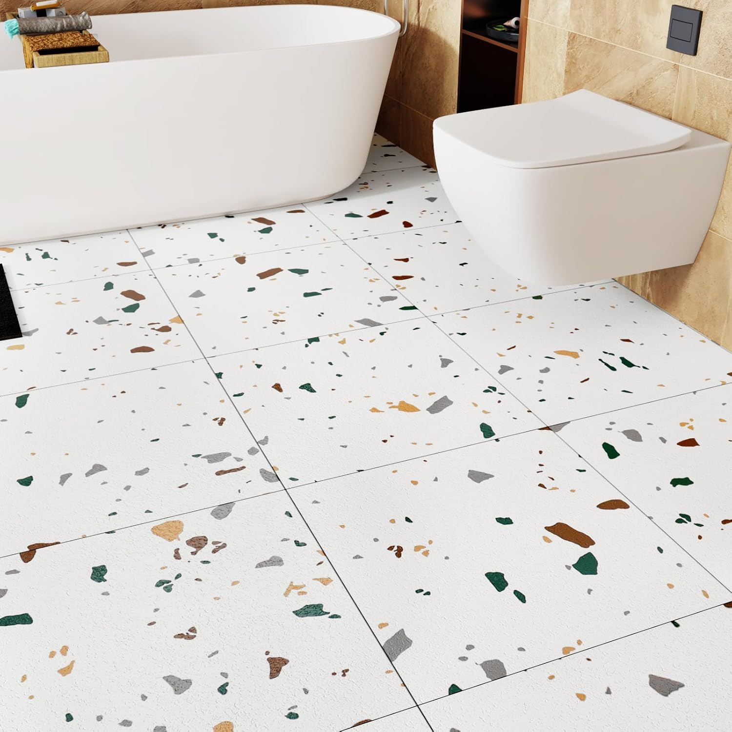 Waterproof Terrazzo Peel and Stick Floor Tiles 20-Pack for Bathroom Marble Look