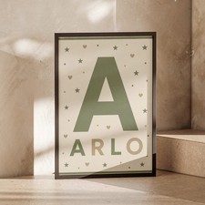 Personalized Name Print, Boys Nursery Wall Art, Initial Letter Poster, Sage Gree