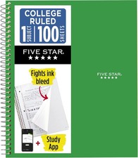 Five Star Spiral Notebook Plus Study App, 1 Subject, College Ruled Paper, 100 Sh