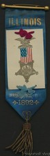 1892 Illinois GAR Silk, Brass & Celluloid Ribbon For Washington, DC Encampment
