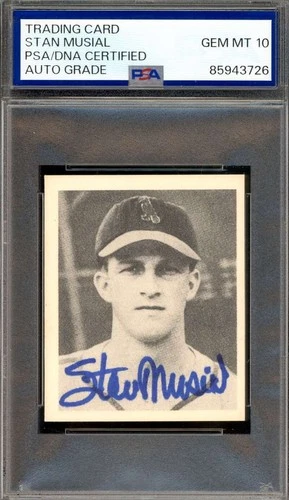 Stan Musial Gem Mint 10 PSA DNA Signed 1948 Bowman 1987 Reprint Rookie Autograph
