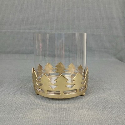Brass Pine Christmas Tree Candle Holder Pillar Candles Glass Hurricane Chimney