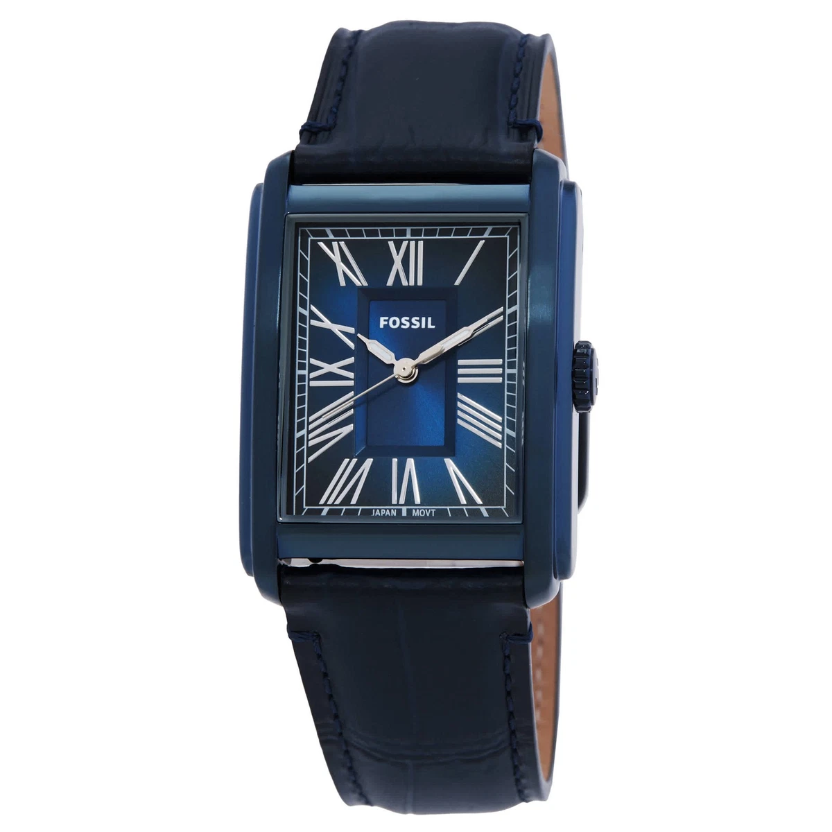 Fossil Watch Rectangle Leather Strap Water Resistant Silver Date New Tin Fossil Stainless Steel Case Rectangle Wristwatches for sale  main image 4
