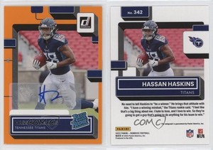 2022 Panini Donruss Rated Rookie Orange Auto Hassan Haskins #342 Rookie Auto RC