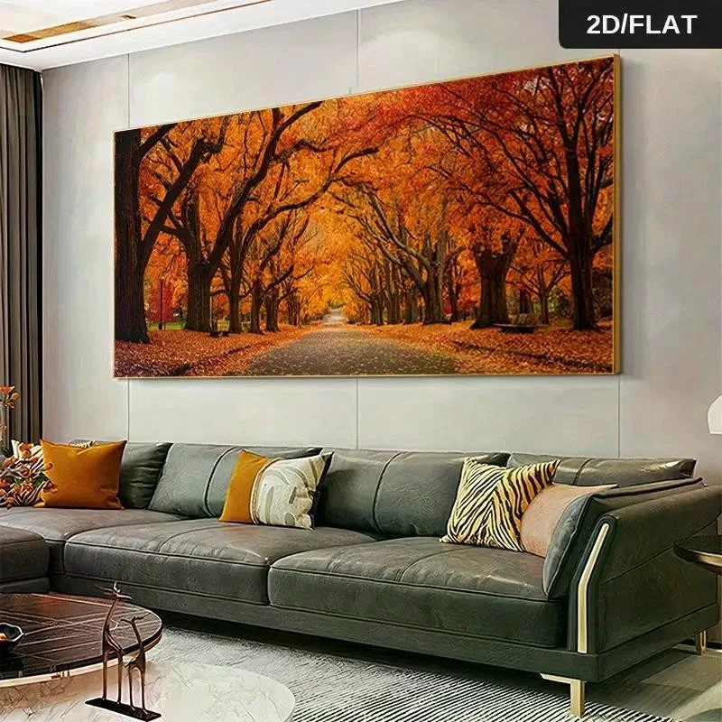 Leinwanddruck Herbstlandschaft Naturtöne Wald Baumallee Wandbild Wohnzimmer - Bild 2 von 4