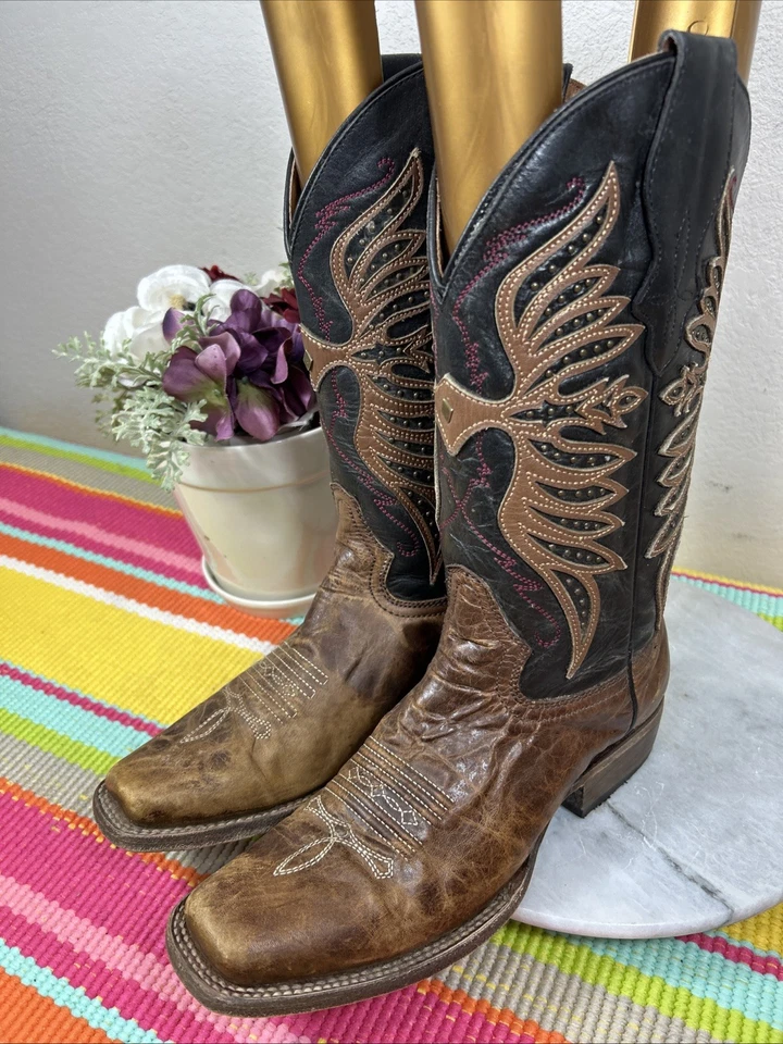 Botas de Vaquera Circle G L2024 Marrón Piel de Vaca Bordadas Tachonadas Para Mujer Talla 9 M Foto 3 de 4