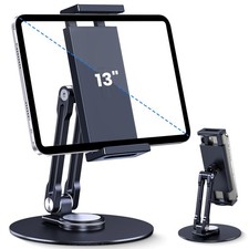 Tablet Stand Holder for iPad, Adjustable with 360 Rotating Base for Desk, Alu...