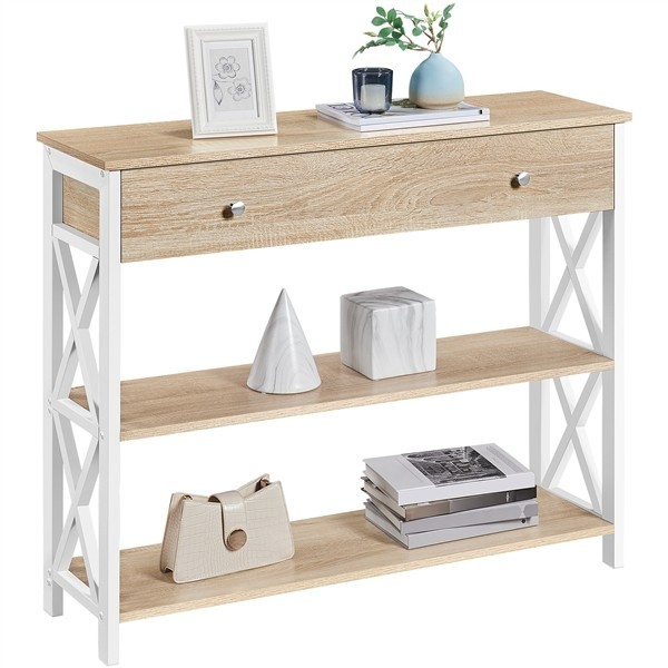 Console Table with Drawer & 2 Shelves Narrow Entryway Table for Living Room