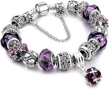 PANDORA SILVER BRACELET WITH CRYSTAL HEART AND LOVE EUROPEAN CHARMS