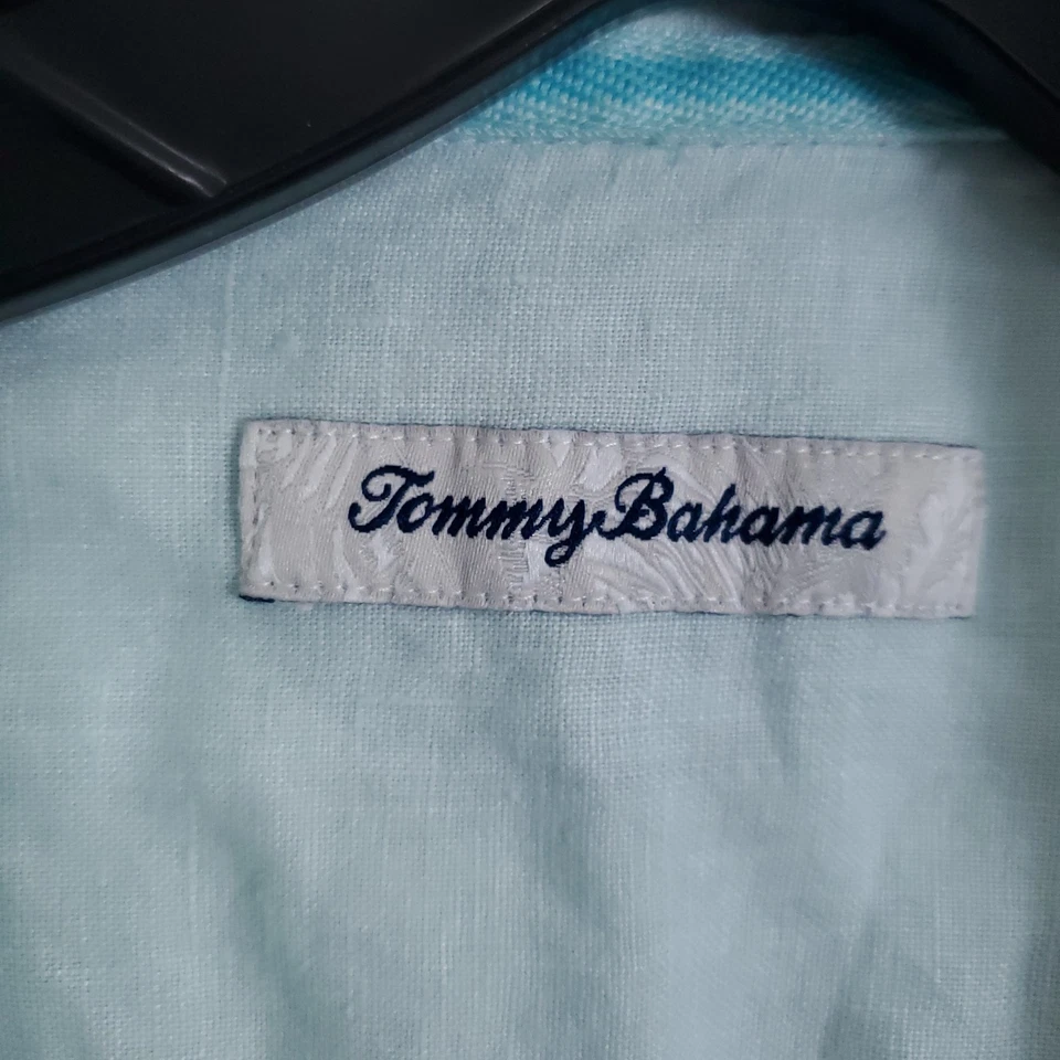 Tommy Bahama Linen Shirt Mens Large Toucan Sunset Embroidered Camp in Grace Sea - Image 3 of 4