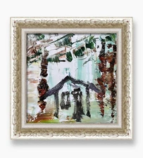 Sri Lanka Palm Oasis Art • Textured Impasto Painting 6x6” • Modern Coastal Decor