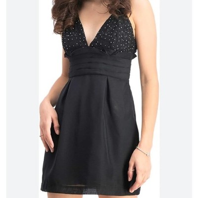 Free People We Go Together Dress 6 Black Beaded Mini Plunge Cocktail Party New 