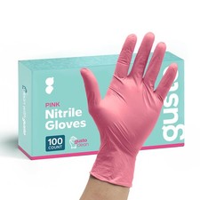 GUSTO Pink Nitrile Disposable Gloves, Medium, 100 Count, Latex Free