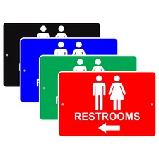 Restroom Sign With Right & Left Arrow Guide Novelty Notice Aluminum Metal Sign