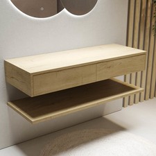 1200mm Wood Effect Wall Hung Double Countertop Vanity Unit with Shelf LUGOAK1200