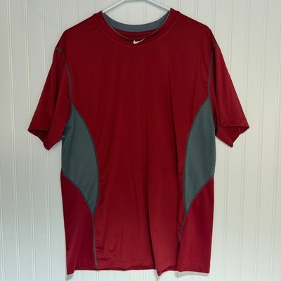 Nike Pro Size 2X Vented Red Gray Stretch Gym Workout Shirt Shredded Back  XXL