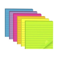  6 Pads Lined Sticky Notes 4x4 in, 6 Bright Colors inches, Multi-colored