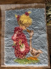 Vintage Precious Moments Finished Latchhook Wall Hanging 26.5  x 19  