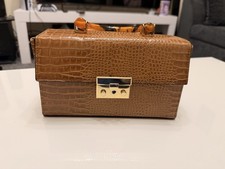 Brown Croc-Effect Structured Top Handle Bag – Gold Hardware – New