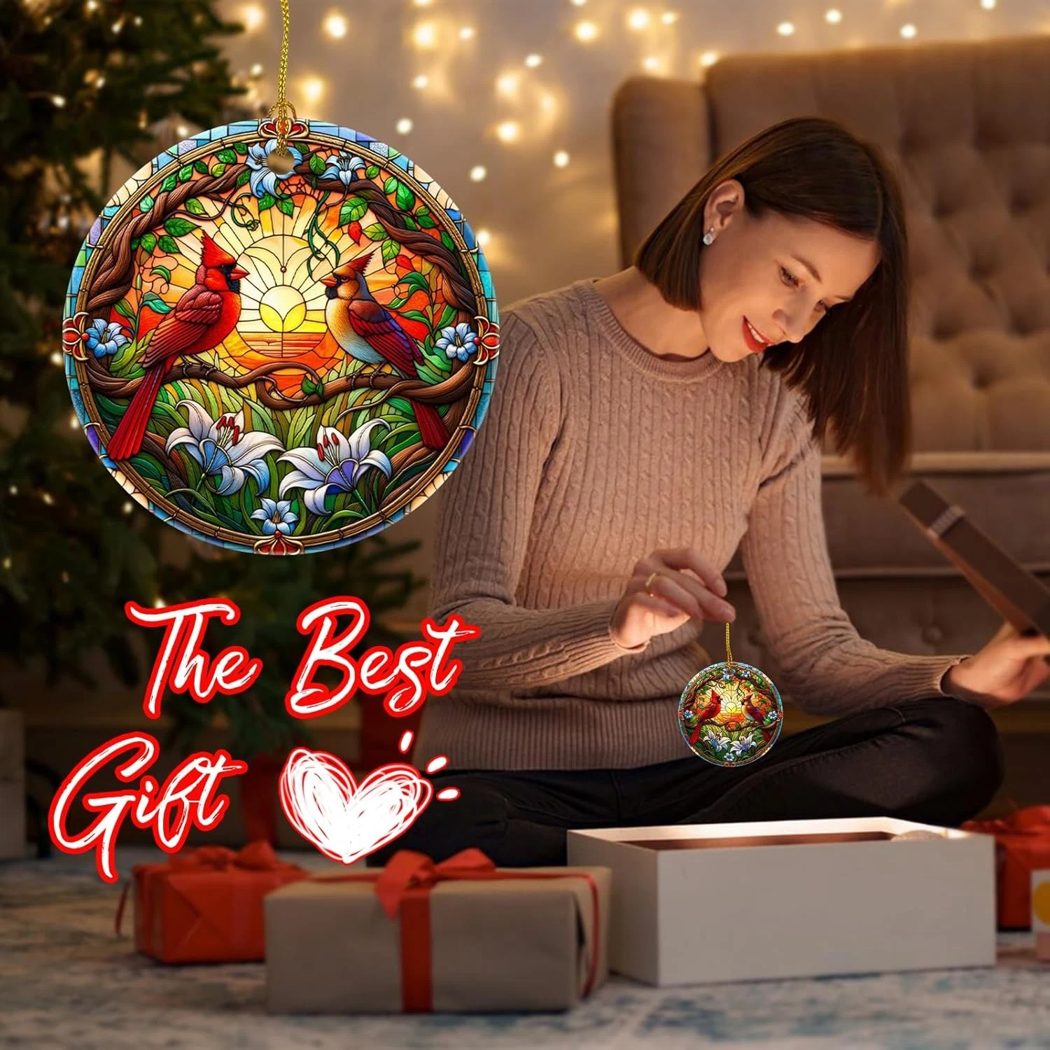 Christmas Tree Decorations Cardinal Ornament, Colored Ceramic Xmas Tree Decor