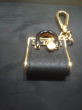 MICHAEL KORS Mini Bag Keychain Black Enamel Leather Purse Charm Gift