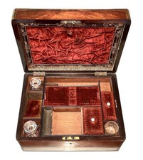 Vintave Antique 19C Perfume Bottles  Mahogany Fancy Vanity Make Up Set Box Old