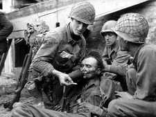 American Officer gives water to Wounded German Soldier 8"x 10" WWII Photo 349