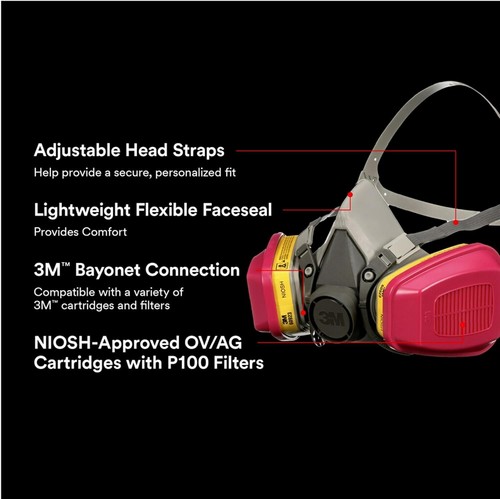 3M Half Face Respirator Mask Chemicals Welding Painting Coating Sanding Asbestos - Picture 2 of 8
